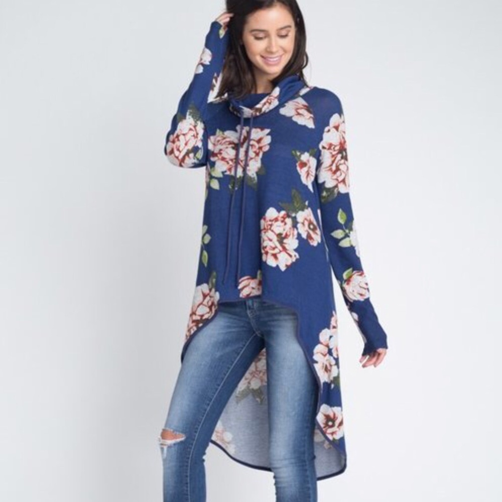 Floral Cowl Neck High Low Top
